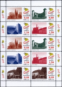 Turbopost.: MiNr. 1 A - 5 A, 05.05.2004, "Baudenkmale aus der Region", Gemischtbogen, postfrisch