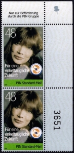 PIN AG: MiNr. 108, 12.10.2005, "Katja-Ebstein-Stiftung", Bogennummer, postfrisch