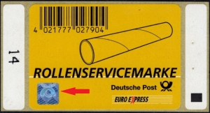 BRD: MiNr. RSM 1, 01.01.2003, Zusatzmarke "Rollenservicemarke", Hologramm kopfstehend postfrisch