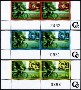 CC-Courier: MiNr. 1 - 3, 02.12.2005, "Fahrrad-Kurier", Satz, Bogennummer, postfrisch