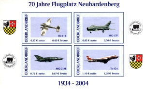 Oderlandbrief: MiNr. 3 B - 6 B Block 1 B, 14.08.2004, "70 Jahre Flugplatz Neuhardenberg", postfrisch