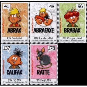 PIN AG: MiNr. 41 - 45, 27.08.2004, "ABRAFAXE:", Eckrand-Paar mit Bogennummer, postfrisch