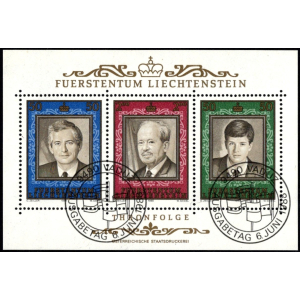 Liechtenstein: MiNr. 942 - 944 Bl. 13, 06.06.1988, "50. Jahrestag der Thronbesteigung von Fürst Franz Josef II.", ESSt.