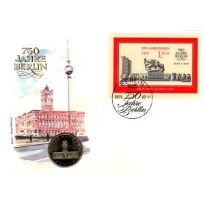 DDR: MiNr. 3123 Bl. 89, 08.09.1987, "750 Jahre Berlin (III)", Numisbrief (Umschlag), Ersttagssonderstempel