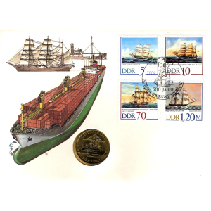 DDR: MiNr. 3198 - 3201, 20.09.1988, "500 Jahre Schiffer-Compagnie", Numisbrief (Umschlag), Ersttagssonderstempel