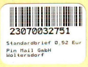PIN Mail Woltersdorf: 10.11.2008, "Notmarke Standardbrief", 0,52 EUR, postfrisch
