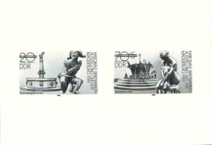 DDR: MiNr. 3265 - 3266 S, 08.09.1989, Schwarzdruck "Nationale Briefmarkenausstellung, Magdeburg"