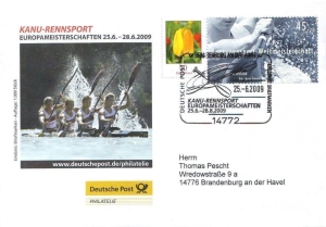 BRD: 25.06.2009, "Kanu-EM, Brandenburg an der Havel", DPAG, Ganzstück (Umschlag), BRD MiNr. 2585, Sonderstempel, echt gelaufen