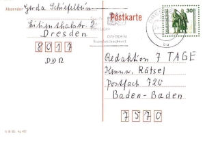 DDR: MiNr. P 107 I, 02.07.1990, "Bauten und Denkmäler", Tagesstempel "Dresden / 24.09.1990"