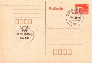 DDR: MiNr. P 86 I, 08.07.1986, "Aufbau in der DDR", Ersttagsstempel