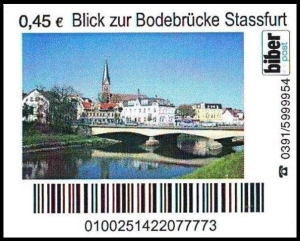 Biberpost: 00.00.2009, "Blick zur Bodebrücke, Staßfurt", Satz, Typ VI (altes Logo), postfrisch