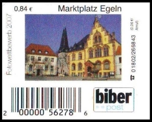 Biberpost: MiNr. 32, 18.06.2007, Fotowettbewerb 2007: Egeln, Marktplatz, Wert zu 0,84 EUR, Typ I, postfrisch