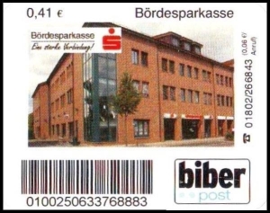 Biberpost: 22.08.2006, Bördesparkasse, Wert zu 0,41 EUR, Typ V, postfrisch