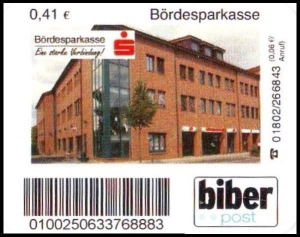 Biberpost: 22.08.2006, "Bördesparkasse", Wert zu 0,41 EUR, Typ V, postfrisch