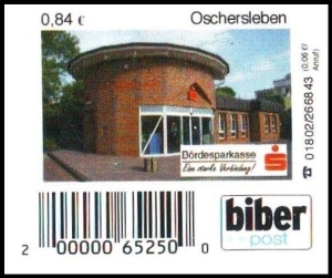 Biberpost: 08.09.2007, "Bördesparkasse", Wert zu 0,84 EUR, Typ I, postfrisch