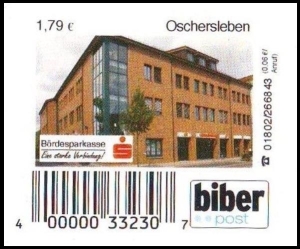 Biberpost: 08.09.2007, "Bördesparkasse", Wert zu 1,79 EUR, Typ I, postfrisch