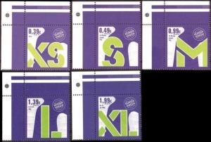 Kurierunion: MiNr. 1 - 5, 25.11.2004, "Stilisierte Buchstaben", Satz, Bogenecken, postfrisch