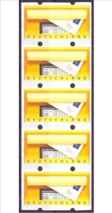 BRD: ATM MiNr. 5, "Briefkasten", ohne Werteindruck, 5er-Streifen ohne und mit Zählnummer, postfrisch