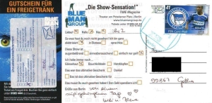 PIN AG: 00.00.2006, BLUE MAN GROUP - die Show-Sensation!, Werbekarte (Grüße von der Veranstaltung) als Rückläufersendung, Tagesstempel, Beleg 2
