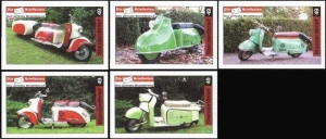 Die Briefboten: MiNr. 36, 40 - 43, 24.11.2008 und 02.02.2009, "Motorroller aus Ludwigsfelde", Satz, postfrisch