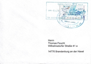 GO-Print: 00.00.2003, 2. Ausgabe, Brieftaube mit Brief, Wert zu 0,43 EUR, Ganzstück 1 (Umschlag), echt gelaufen