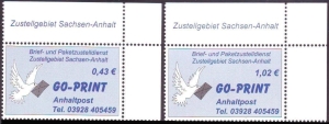 GO-Print: MiNr. 1 - 2, 02.01.2006, "Brieftaube mit Brief", Satz, Eckrand oben rechts, postfrisch