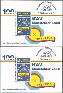 Sangerhäuser Kurier: MiNr. 34 Bl. 8 und 35 Bl. 9, 17.11.2014, "100 Jahre KAV Mansfelder Land, Eisleben", Satz (Block), postfrisch
