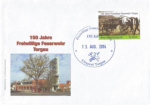 Kraftverkehr Torgau Citypost: MiNr. 21, 02.05.2014, "Freiwillige Feuerwehr Torgau", Satz, Sonderbeleg, Sonderstempel