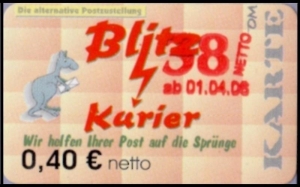 Blitz-Kurier: MiNr. 14 B, 00.00.2006, 2. Ausgabe, Aushilfsausgabe III, Wert zu 0,38 auf 0,40 EUR netto, glänzendes Papier, postfrisch