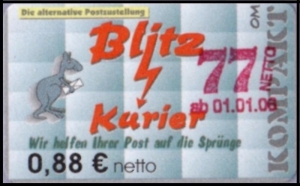 Blitz-Kurier: MiNr. 15 A, 00.00.2006, "2. Ausgabe, Aushilfsausgabe III", Wert zu 0,77 auf 0,88 EUR netto, mattes Papier, postfrisch