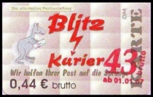 Blitz-Kurier: MiNr. 21, 02.01.2007, "3. Ausgabe, Aushilfsausgabe IV", Wert zu 0,43 auf 0,44 EUR brutto, postfrisch