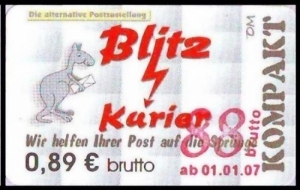 Blitz-Kurier: MiNr. 22, 02.01.2007, "3. Ausgabe, Aushilfsausgabe IV", Wert zu 0,88 auf 0,89 EUR brutto, postfrisch
