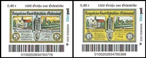 Biberpost: 16.09.2013, "Grüße aus Oebisfelde: Notgeld", Satz (0,48 EUR), 2. Auflage, postfrisch