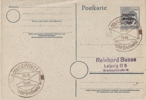 SBZ: MiNr. P 31, 03.07.1948, 2. Einheitsausgabe / Aufdruck, Ganzsache (Postkarte), Sonderstempel Tag der Briefmarke