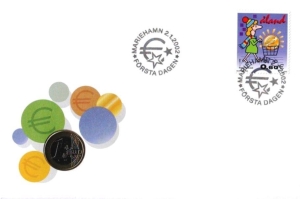 Aland: MiNr. 198, 02.01.2002, Briefmarkenausgabe "Einführung des EURO-Bargeldes", offizieller Numisbrief, Ersttagssonderstempel