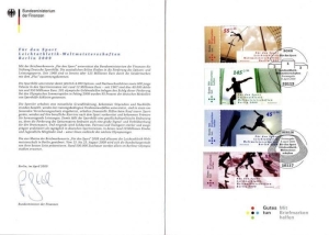 BRD: MiNr. 2727 - 2730, 09.04.2009, 02.07.2009, Ministerkarte "Sporthilfe: Leichtathletik-Weltmeisterschaften, Berlin", Ersttagssonderstempel