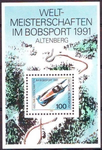 BRD: MiNr. 1496 Bl. 23, 08.01.1991, "Weltmeisterschaften im Bobsport, Altenberg", Block, postfrisch