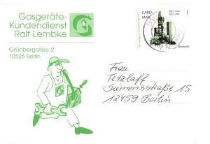 PIN AG: MiNr. 9, 09.11.2002, "Berliner Sehenswürdigkeiten: Kaiser-Wilhelm-Gedächtniskirche", Wert zu 0,41 EUR, Ganzstück (Postkarte), Tagesstempel, echt gelaufen