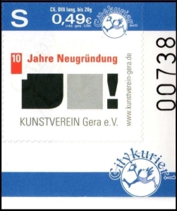 Citykurier: MiNr. 25, 02.07.2009, "10 Jahre Neugründung Kunstverein Gera", Satz, Bogennummer, postfrisch