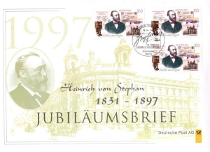 BRD: MiNr. 1912, "100. Todestag von Heinrich von Stephan", amtlicher Jubiläumsbrief, Ersttagssonderstempel