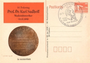 DDR: MiNr. P 87 I, 08.10.1983, "VIII. HABRIA / Prof. Dr. Karl Sudhoff, Medizinhistoriker", Ganzsache (Postkarte), Zudruck, Sonderstempel